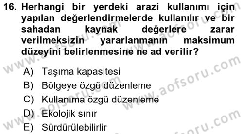 Turizm Coğrafyası Dersi 2023 - 2024 Yılı (Vize) Ara Sınav Soruları 16. Soru