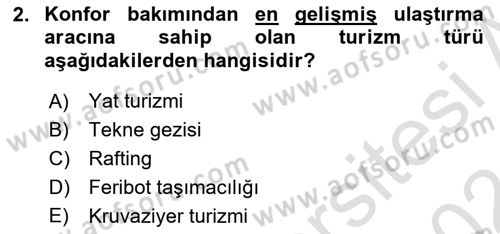 Turizm Coğrafyası Dersi 2023 - 2024 Yılı (Vize) Ara Sınav Soruları 2. Soru