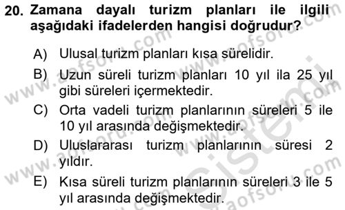 Turizm Coğrafyası Dersi 2023 - 2024 Yılı (Vize) Ara Sınav Soruları 20. Soru