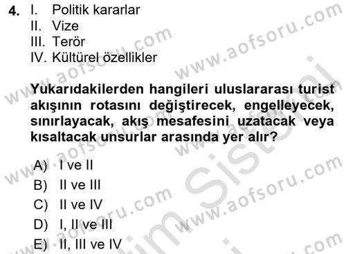 Turizm Coğrafyası Dersi 2023 - 2024 Yılı (Vize) Ara Sınav Soruları 4. Soru