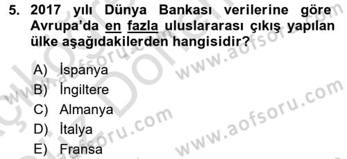 Turizm Coğrafyası Dersi 2023 - 2024 Yılı (Vize) Ara Sınav Soruları 5. Soru