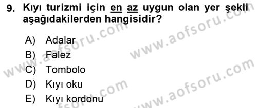 Turizm Coğrafyası Dersi 2023 - 2024 Yılı (Vize) Ara Sınav Soruları 9. Soru