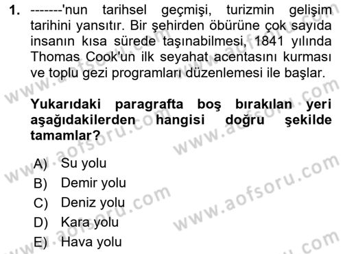 Turizm Coğrafyası Dersi 2024 - 2025 Yılı (Vize) Ara Sınav Soruları 1. Soru