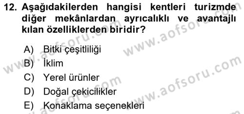 Turizm Coğrafyası Dersi 2024 - 2025 Yılı (Vize) Ara Sınav Soruları 12. Soru