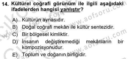 Turizm Coğrafyası Dersi 2024 - 2025 Yılı (Vize) Ara Sınav Soruları 14. Soru