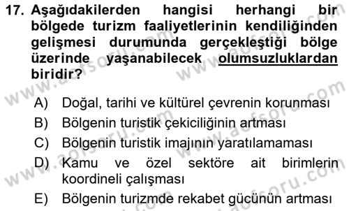 Turizm Coğrafyası Dersi 2024 - 2025 Yılı (Vize) Ara Sınav Soruları 17. Soru