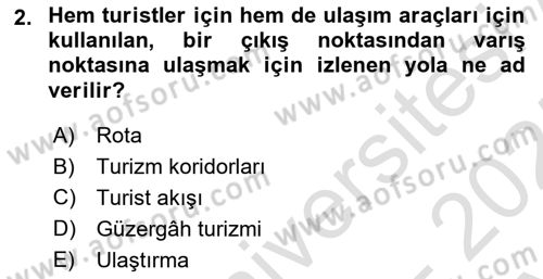 Turizm Coğrafyası Dersi 2024 - 2025 Yılı (Vize) Ara Sınav Soruları 2. Soru