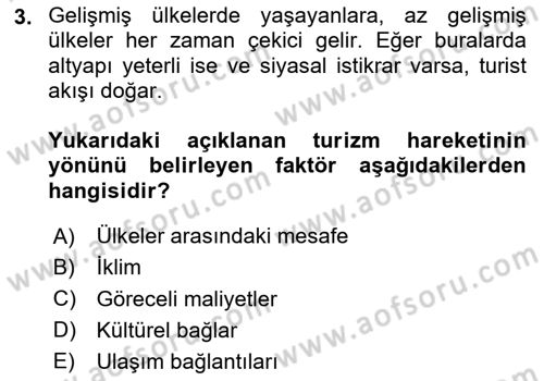 Turizm Coğrafyası Dersi 2024 - 2025 Yılı (Vize) Ara Sınav Soruları 3. Soru