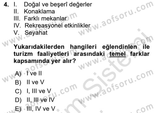 Turizm Coğrafyası Dersi 2024 - 2025 Yılı (Vize) Ara Sınav Soruları 4. Soru