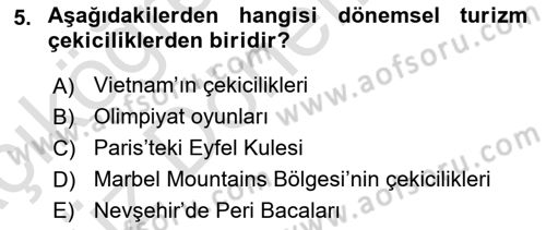 Turizm Coğrafyası Dersi 2024 - 2025 Yılı (Vize) Ara Sınav Soruları 5. Soru
