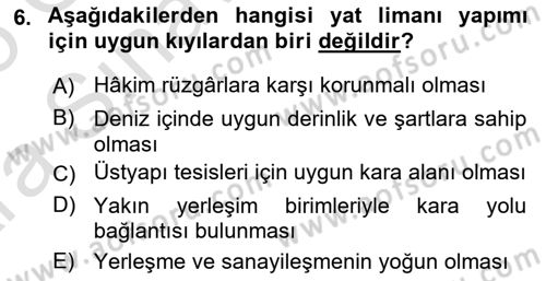 Turizm Coğrafyası Dersi 2024 - 2025 Yılı (Vize) Ara Sınav Soruları 6. Soru