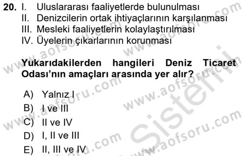 Deniz Turizmi İşletmeciliği Dersi 2020 - 2021 Yılı Yaz Okulu Sınav Soruları 20. Soru