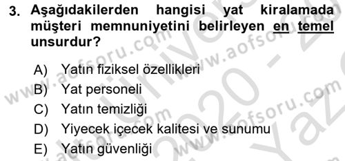 Deniz Turizmi İşletmeciliği Dersi 2020 - 2021 Yılı Yaz Okulu Sınav Soruları 3. Soru