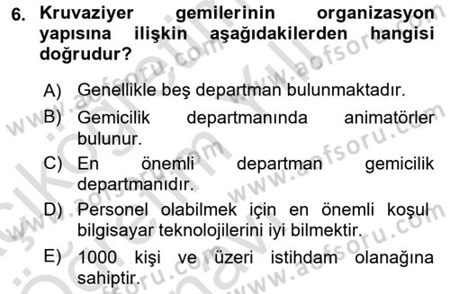 Deniz Turizmi İşletmeciliği Dersi 2020 - 2021 Yılı Yaz Okulu Sınav Soruları 6. Soru