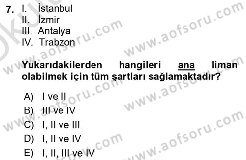 Deniz Turizmi İşletmeciliği Dersi 2020 - 2021 Yılı Yaz Okulu Sınav Soruları 7. Soru