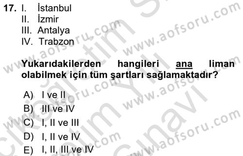 Deniz Turizmi İşletmeciliği Dersi 2021 - 2022 Yılı (Vize) Ara Sınav Soruları 17. Soru