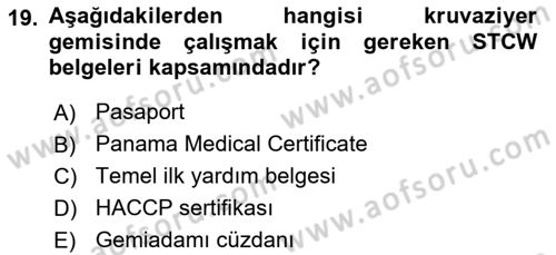 Deniz Turizmi İşletmeciliği Dersi 2021 - 2022 Yılı (Vize) Ara Sınav Soruları 19. Soru