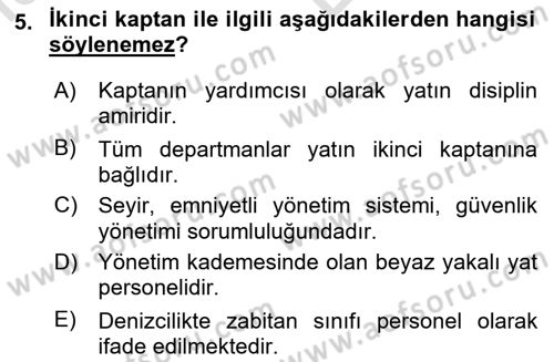 Deniz Turizmi İşletmeciliği Dersi 2021 - 2022 Yılı (Vize) Ara Sınav Soruları 5. Soru