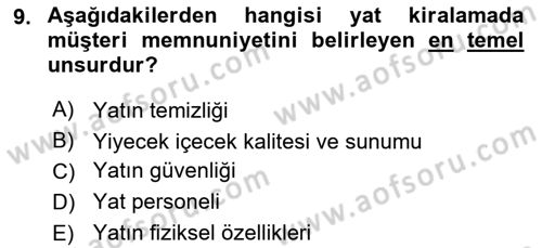 Deniz Turizmi İşletmeciliği Dersi 2021 - 2022 Yılı (Vize) Ara Sınav Soruları 9. Soru