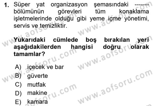 Deniz Turizmi İşletmeciliği Dersi 2021 - 2022 Yılı (Final) Dönem Sonu Sınav Soruları 1. Soru