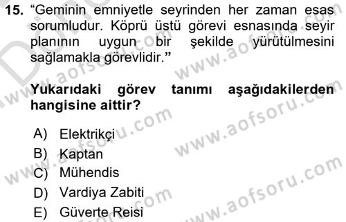 Deniz Turizmi İşletmeciliği Dersi 2021 - 2022 Yılı (Final) Dönem Sonu Sınav Soruları 15. Soru