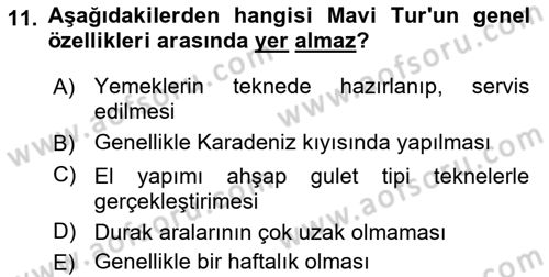 Deniz Turizmi İşletmeciliği Dersi 2021 - 2022 Yılı Yaz Okulu Sınav Soruları 11. Soru