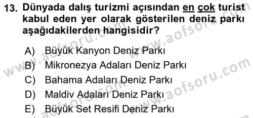 Deniz Turizmi İşletmeciliği Dersi 2021 - 2022 Yılı Yaz Okulu Sınav Soruları 13. Soru