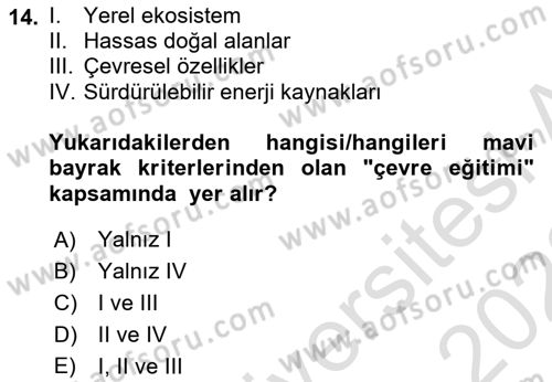 Deniz Turizmi İşletmeciliği Dersi 2021 - 2022 Yılı Yaz Okulu Sınav Soruları 14. Soru