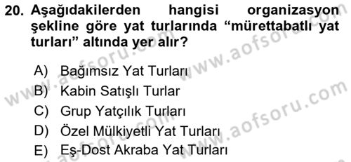 Deniz Turizmi İşletmeciliği Dersi 2021 - 2022 Yılı Yaz Okulu Sınav Soruları 20. Soru
