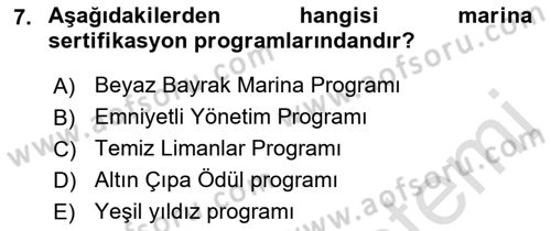 Deniz Turizmi İşletmeciliği Dersi 2021 - 2022 Yılı Yaz Okulu Sınav Soruları 7. Soru