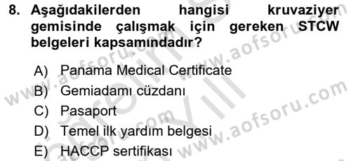 Deniz Turizmi İşletmeciliği Dersi 2021 - 2022 Yılı Yaz Okulu Sınav Soruları 8. Soru