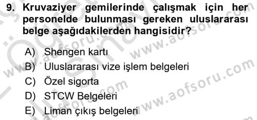 Deniz Turizmi İşletmeciliği Dersi 2021 - 2022 Yılı Yaz Okulu Sınav Soruları 9. Soru