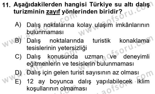 Deniz Turizmi İşletmeciliği Dersi 2022 - 2023 Yılı Yaz Okulu Sınav Soruları 11. Soru