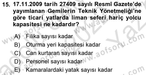Deniz Turizmi İşletmeciliği Dersi 2022 - 2023 Yılı Yaz Okulu Sınav Soruları 15. Soru
