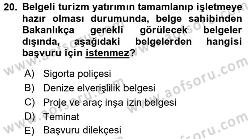 Deniz Turizmi İşletmeciliği Dersi 2022 - 2023 Yılı Yaz Okulu Sınav Soruları 20. Soru