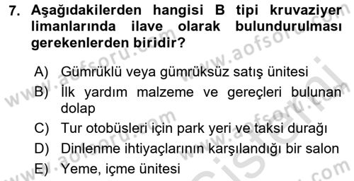 Deniz Turizmi İşletmeciliği Dersi 2022 - 2023 Yılı Yaz Okulu Sınav Soruları 7. Soru