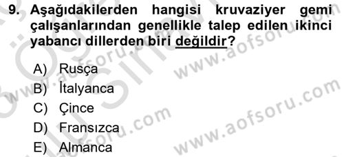 Deniz Turizmi İşletmeciliği Dersi 2022 - 2023 Yılı Yaz Okulu Sınav Soruları 9. Soru