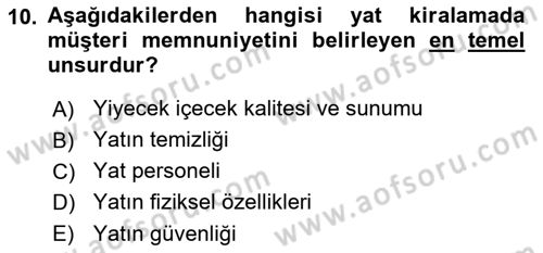 Deniz Turizmi İşletmeciliği Dersi 2023 - 2024 Yılı (Vize) Ara Sınav Soruları 10. Soru