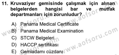 Deniz Turizmi İşletmeciliği Dersi 2023 - 2024 Yılı (Vize) Ara Sınav Soruları 11. Soru