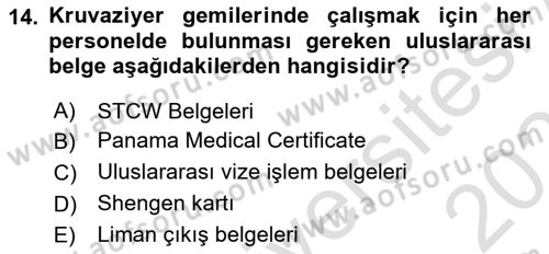 Deniz Turizmi İşletmeciliği Dersi 2023 - 2024 Yılı (Vize) Ara Sınav Soruları 14. Soru