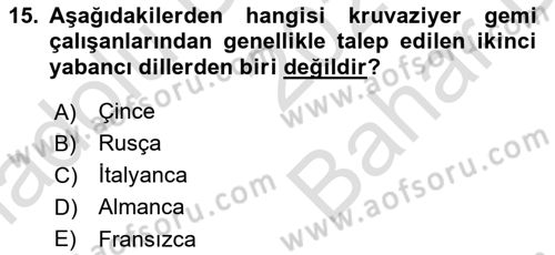 Deniz Turizmi İşletmeciliği Dersi 2023 - 2024 Yılı (Vize) Ara Sınav Soruları 15. Soru