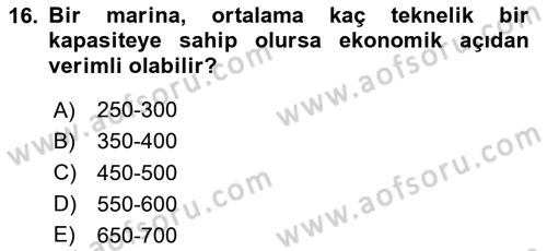 Deniz Turizmi İşletmeciliği Dersi 2023 - 2024 Yılı (Vize) Ara Sınav Soruları 16. Soru