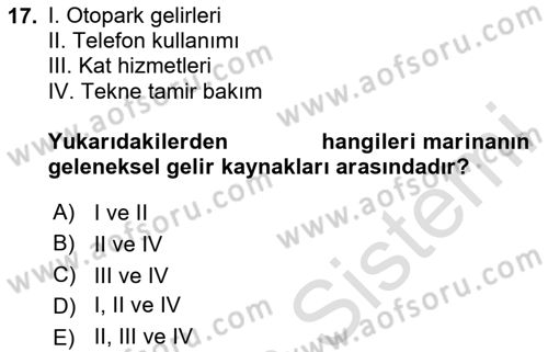 Deniz Turizmi İşletmeciliği Dersi 2023 - 2024 Yılı (Vize) Ara Sınav Soruları 17. Soru