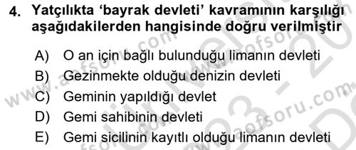 Deniz Turizmi İşletmeciliği Dersi 2023 - 2024 Yılı (Vize) Ara Sınav Soruları 4. Soru