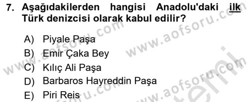 Deniz Turizmi İşletmeciliği Dersi 2023 - 2024 Yılı (Vize) Ara Sınav Soruları 7. Soru