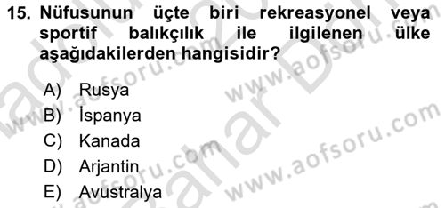 Deniz Turizmi İşletmeciliği Dersi 2023 - 2024 Yılı (Final) Dönem Sonu Sınav Soruları 15. Soru