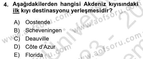 Deniz Turizmi İşletmeciliği Dersi 2023 - 2024 Yılı (Final) Dönem Sonu Sınav Soruları 4. Soru