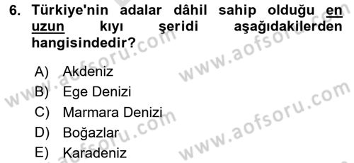 Deniz Turizmi İşletmeciliği Dersi 2023 - 2024 Yılı (Final) Dönem Sonu Sınav Soruları 6. Soru
