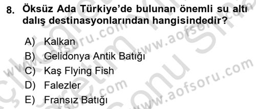 Deniz Turizmi İşletmeciliği Dersi 2023 - 2024 Yılı (Final) Dönem Sonu Sınav Soruları 8. Soru