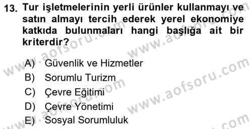 Deniz Turizmi İşletmeciliği Dersi 2023 - 2024 Yılı Yaz Okulu Sınav Soruları 13. Soru